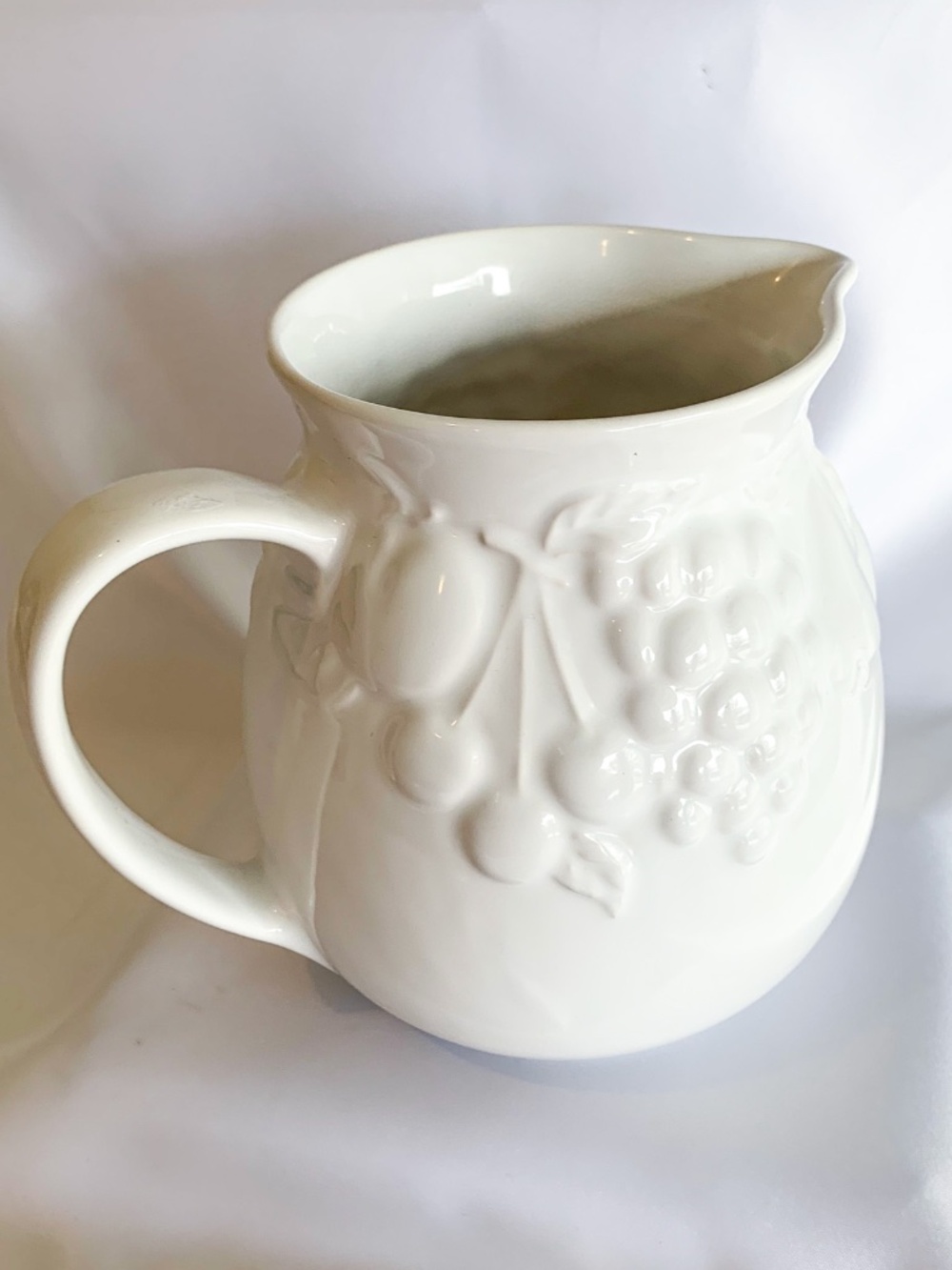 Harry & David Bright White, Embossed Ceramic Pitcher
